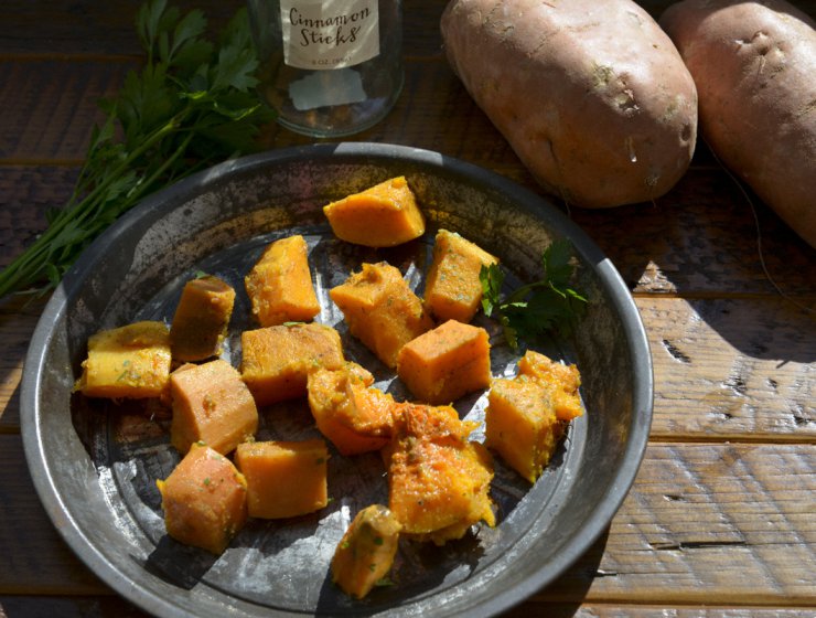 roasted butternut squash and sweet potatoes